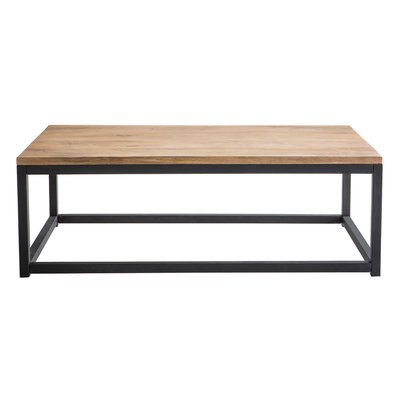 Table basse rectangulaire bois clair manguier massif et métal noir L120 cm FACTORY MILIBOO