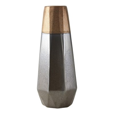 44cm Silver and Copper Polygonal Metal Vase SO'HOME