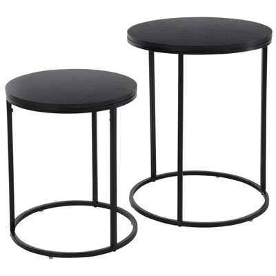 Set de 2 tables d'appoint rondes métal et bois noir WADIGA