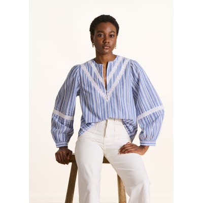Blouse manches longues à rayures en coton LA FEE MARABOUTEE