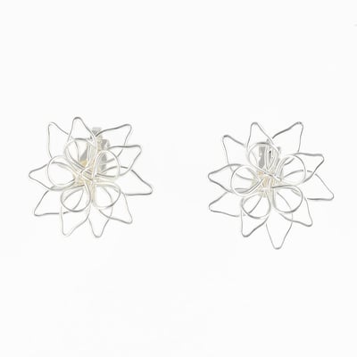 Boucles d'oreilles clips - fleurs filaires argentées BALABOOSTE