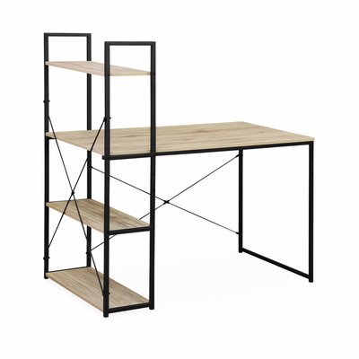 Bureau bibliothèque effet bois 3 étagères LOFT SWEEEK