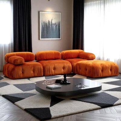 Canapé d'angle modulable orange - tissu velours RONDA PIER IMPORT