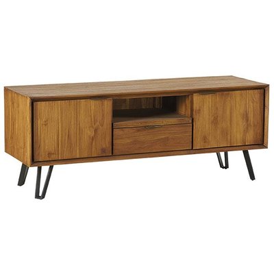 Meuble TV 155cm teck massif naturel pieds épingle style exotique contemporain BOMBAY PIER IMPORT