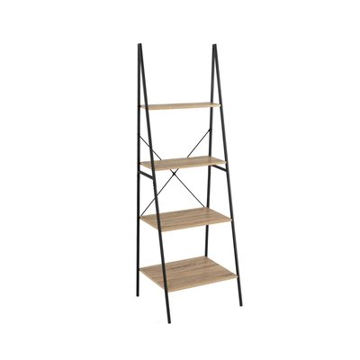 Étagère Inclinée 4 Plateaux en MDF Bois et Métal Noir WADIGA