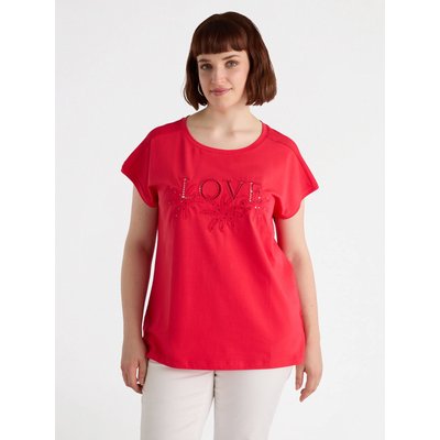 T-shirt avec écriture perforée et palmiers brodés de paillettes FIORELLA RUBINO