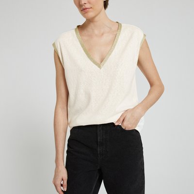 T-shirt col V, liseré doré VERO MODA