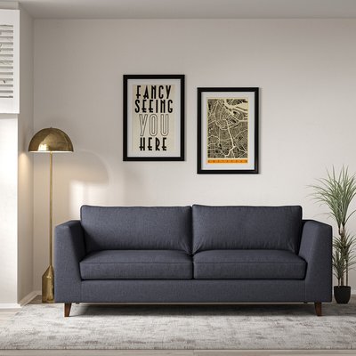 Claudia Angular Soft Brushed 3 Seater Feather Sofa with Dark Wood Legs SO'HOME