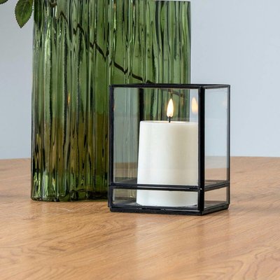 Lanterne photophore verre et métal noir - style minimaliste, forme cube PIER IMPORT