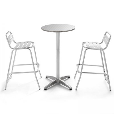 Table de bar en aluminium et 2 tabourets, BRIXTON OVIALA