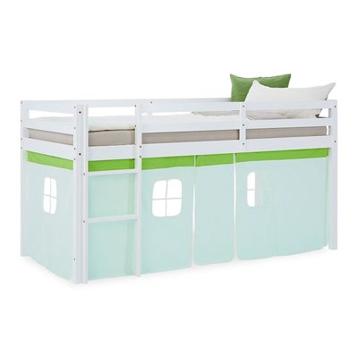 Lit mi-hauteur 90x200 cm matelas rideau vert HOMESTYLE4U