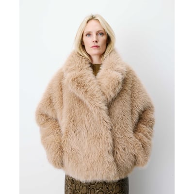 Manteau Imitation fourrure croisé beige Amy GRACE & MILA