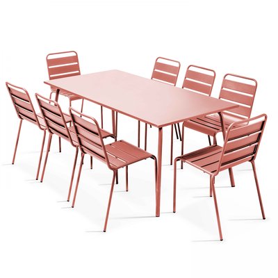 Salon de jardin table et 8 chaises en acier thermolaqué, PALAVAS OVIALA