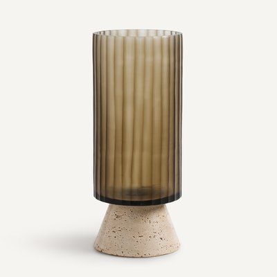 Vase en verre fumé et travertin, Trapani AM.PM