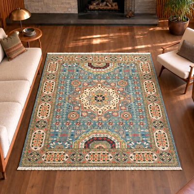 Tapis salon, motif géométrique noué main, laine naturelle, KAZAK CO 69 UN AMOUR DE TAPIS