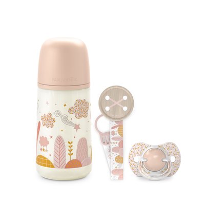 Coffret biberon sucette et attache sucette Dreams Rose SUAVINEX