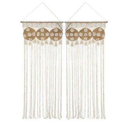 Lot de 2 Rideaux de fils détails macramé et pompons TOILINUX
