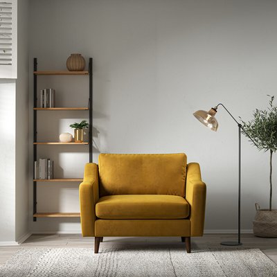 Rosa Curve Velvet Snuggle Chair with Dark Wood Legs SO'HOME