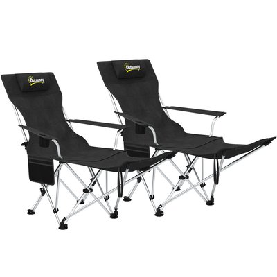 Lot de 2 chaises de camping pliantes repose-pied amovible sac noir OUTSUNNY