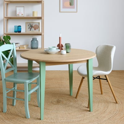 Table ronde extensible en bois 4/6 places D105 pieds colorés - VICTORIA HELLIN, DEPUIS 1862