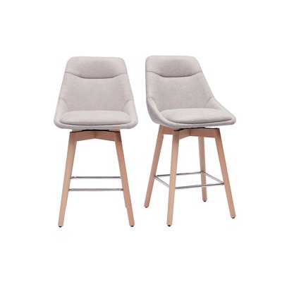 Tabourets de bar scandinaves pivotants 360° en tissu effet velours texturé beige et bois clair H65 cm (lot de 2) ALESS MILIBOO
