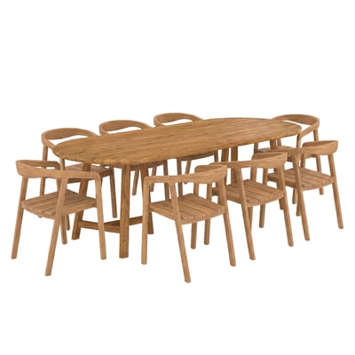 Table et chaises de jardin en bois de teck recyclé, 8 personnes - BORA MAISON PAVANE