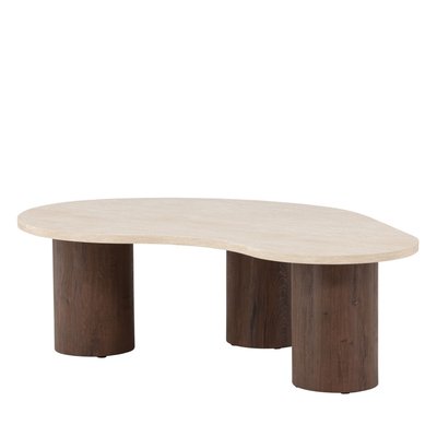 Table basse organique effet travertin et bois 130x78cm - MEGG VENTURE HOME