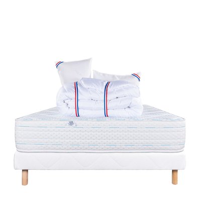 Ensemble literie avec matelas mémoire de forme 24 cm, sommier blanc, oreillers et couette HOME MAISON