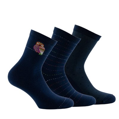 Lot de 3 paires de mi-chaussettes en coton Chouette et rayures KINDY