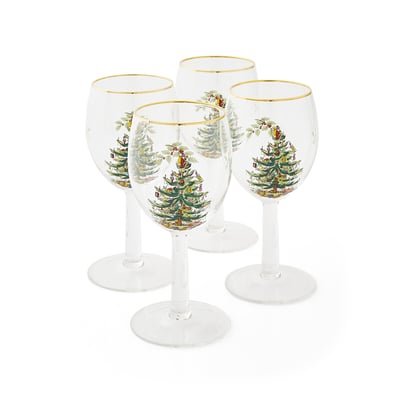 Set of 4 Christmas Tree Wine Glasses SPODE