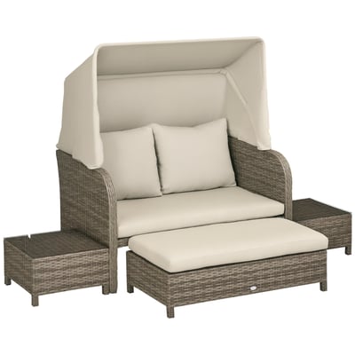 Canapé modulaire Résine tressée en PE Kaki OUTSUNNY