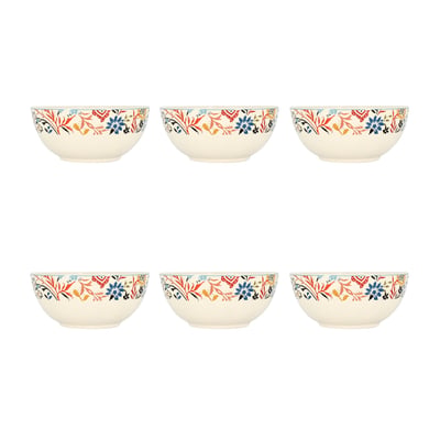 Lot de 6 bols à motif floral en grès 60cl, JAIPUR NOVASTYL