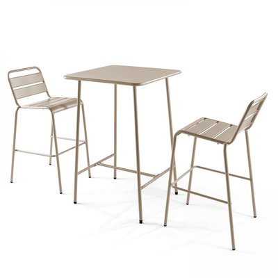 Salon de jardin table de bar et 2 chaises en acier, PALAVAS OVIALA