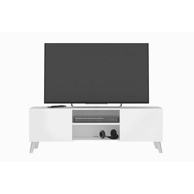Meuble TV 2 portes blanc Brighton 1 - L140 cm x H46,5 cm CALICOSY