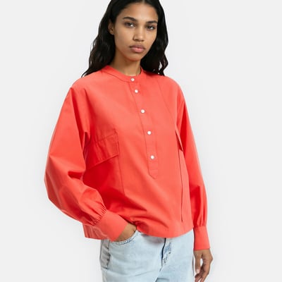 Cotton Mandarin Collar Shirt with Long Sleeves LA REDOUTE COLLECTIONS