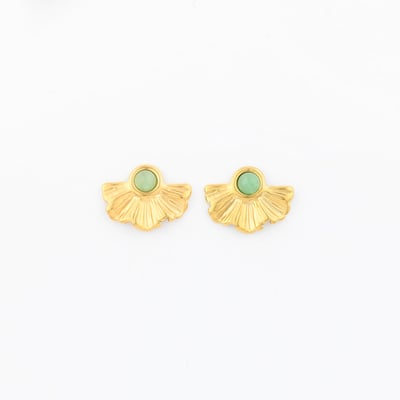 Petites puces d'oreilles gingko en acier inoxydable et pierre BALABOOSTE