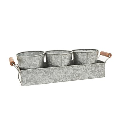4-Piece Galvanised Steel Flower/Herb Pot & Tray Set SO'HOME
