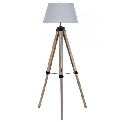 Lampadaire Trépied Bois Abat-jour Gris Clair WADIGA