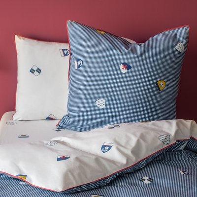 Taie d'oreiller en coton, ÉCUSSON BLANC CERISE