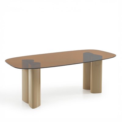 Table à manger 8 personnes en verre et pieds bois laqué beige- ALTY DRAWER