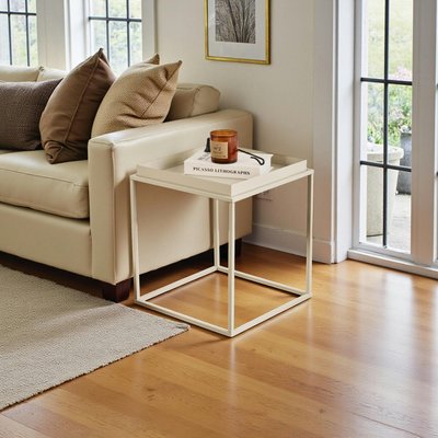 Bout de canapé cube blanc cassé – plateau mobile SFAX PIER IMPORT