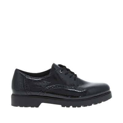 Derbies en cuir noir vernis à talon plat et fermeture à lacets ronds RIEKER