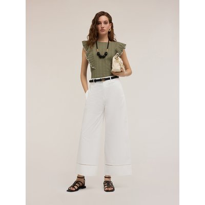 Pantalon large en popeline de coton avec détail ajouré dans le bas MOTIVI
