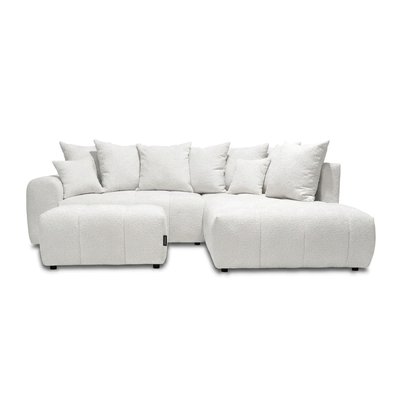 Canapé d'angle convertible 4 places en tissu bouclette avec pouf, ROXELANE BOBOCHIC
