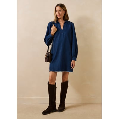 Robe courte en jean manches longues LA FEE MARABOUTEE