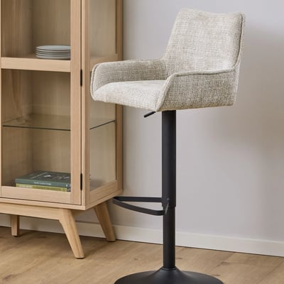 Tabourets de bar réglables en tissu beige (lot de 2) - ELIO HELLIN, DEPUIS 1862