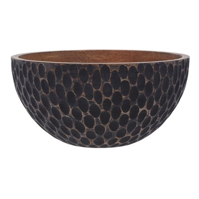 Medium Mango Wood Serving Bowl with Black Enamel SO'HOME