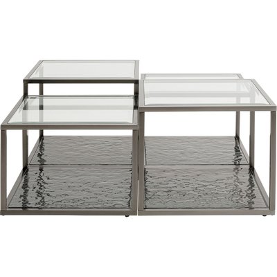 Lot de 4 tables basses en verre et acier, ORION KARE DESIGN