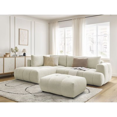 Canapé d'angle convertible 4 places en tissu lisse avec pouf, FUJI BOBOCHIC
