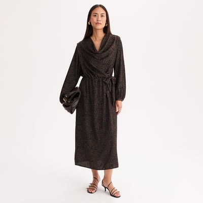 Robe fluide longueur midi, manches longues, imprimée  ANNE WEYBURN